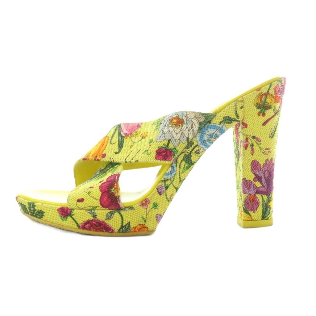 Gucci Sandals Canvas Chunky Heel Floral Yellow BB 36 — view 2