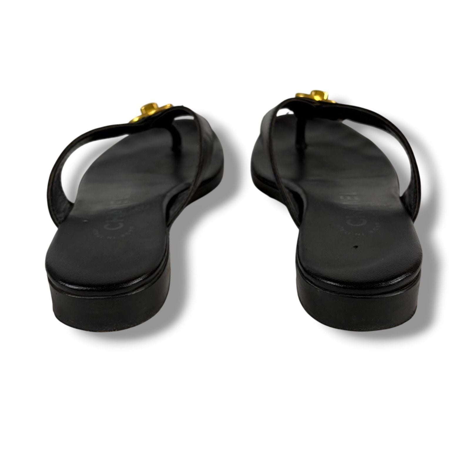 Chanel CC Logo Turnlock Flat Sandals Leather Black Gold 36 — view 4