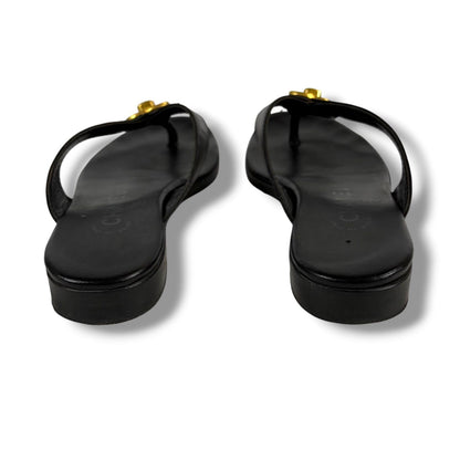 Chanel CC Logo Turnlock Flat Sandals Leather Black Gold 36 — view 4