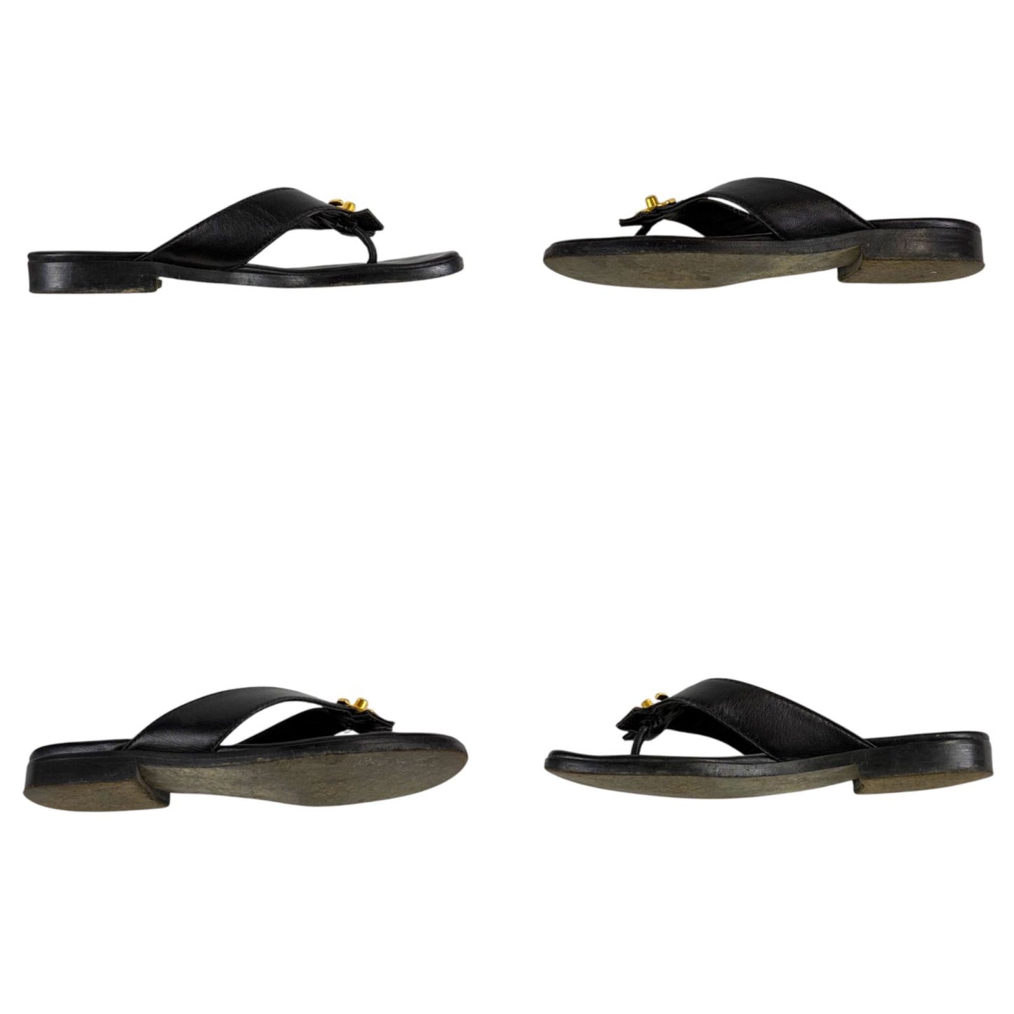 Chanel CC Logo Turnlock Flat Sandals Leather Black Gold 36 — view 7