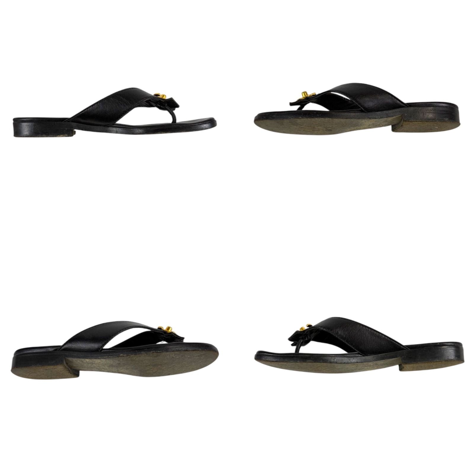 Chanel CC Logo Turnlock Flat Sandals Leather Black Gold 36 — view 7