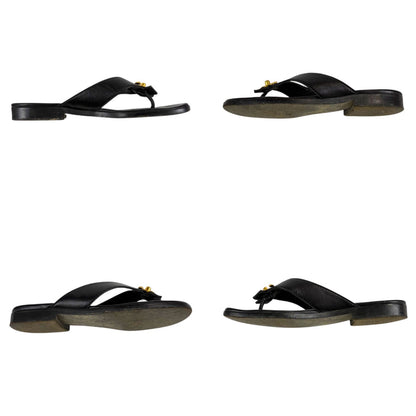 Chanel CC Logo Turnlock Flat Sandals Leather Black Gold 36 — view 7