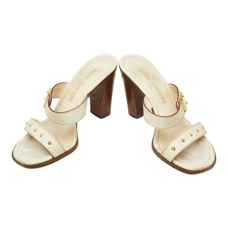 Louis Vuitton Studs High Heels Mules Ivory Leather — view 4
