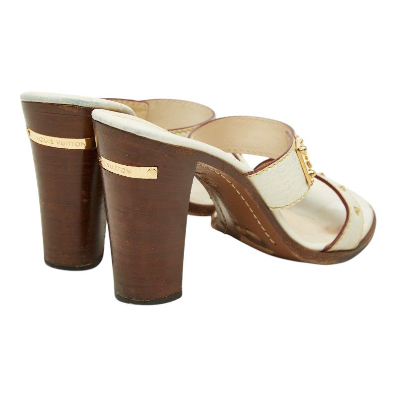 Louis Vuitton Studs High Heels Mules Ivory Leather — view 2