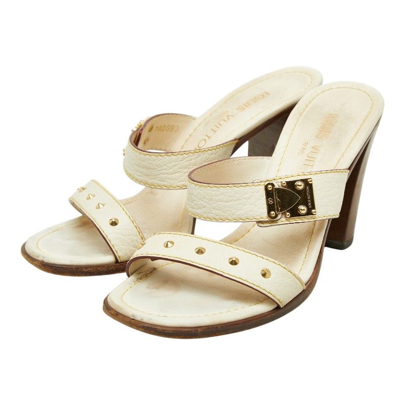 Louis Vuitton Studs High Heels Mules Ivory Leather