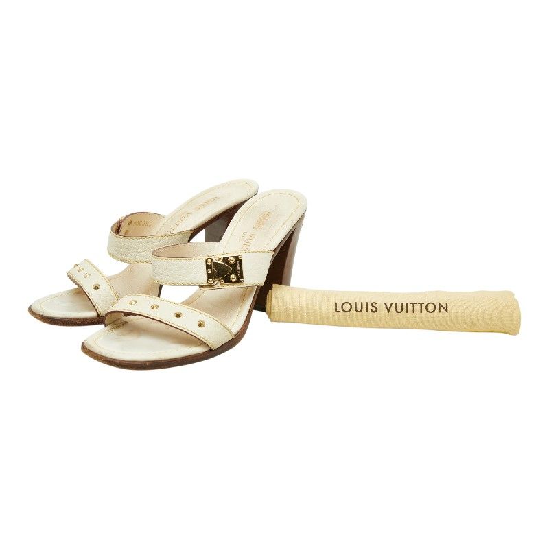 Louis Vuitton Studs High Heels Mules Ivory Leather — view 8