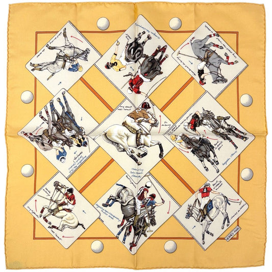 Hermes Petit Carre le Monde du Polo World Scarf Silk Yellow Multicolor