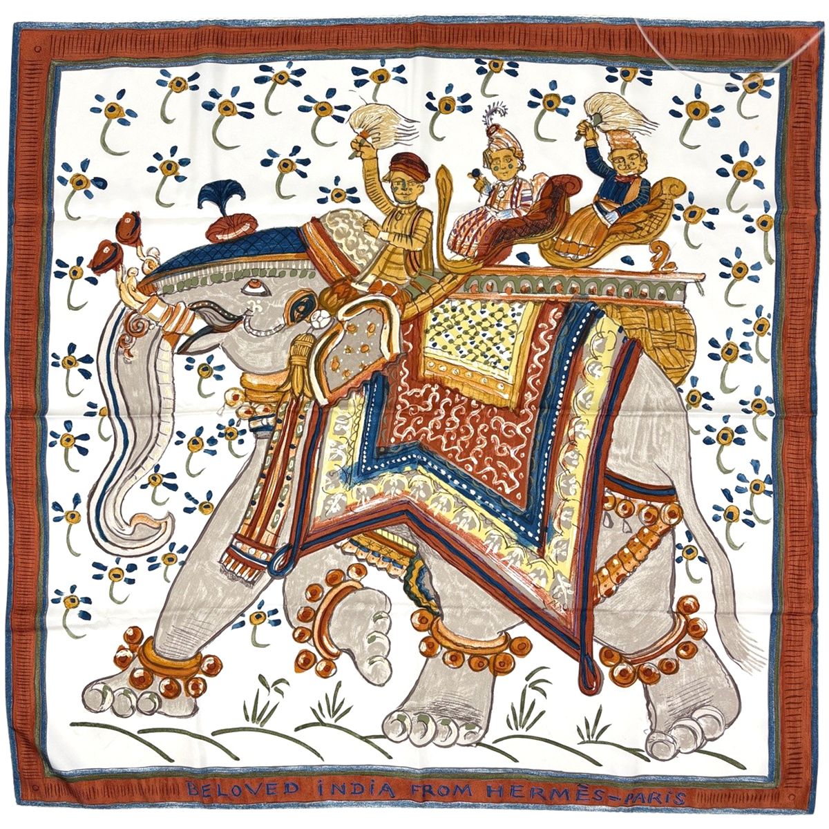 Hermes Carre 90 Beloved India Deep Indian Love Scarf Silk White Multicolor