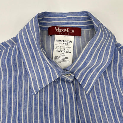 Max Mara Studio Blue Silk Striped Shirt Dress 38 — view 6