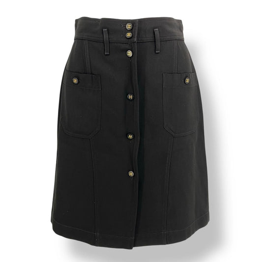 Chanel Coco Button Wool Skirt Black