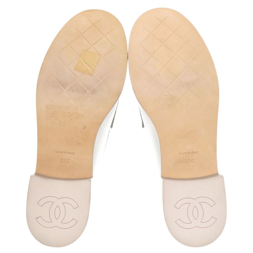 Chanel CC Logo Camellia c Leather Silver Loafers 37 — view 5
