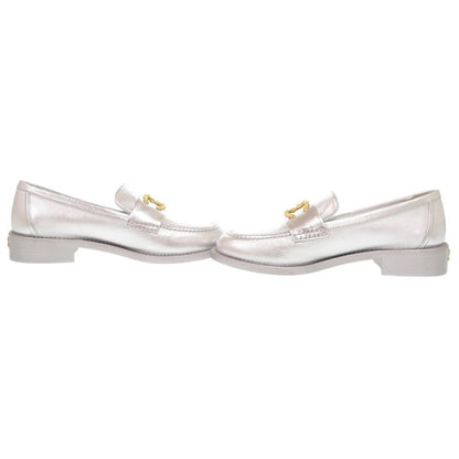 Chanel CC Logo Camellia c Leather Silver Loafers 37 — view 7
