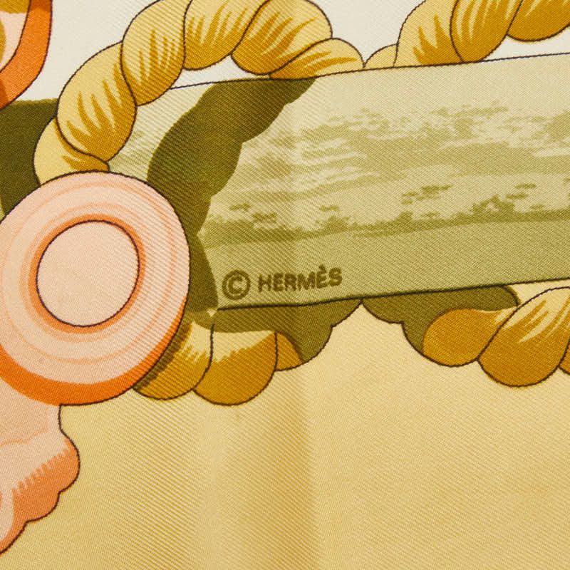 Hermes Carre 90 Tribord Scarf Beige White Silk — view 7