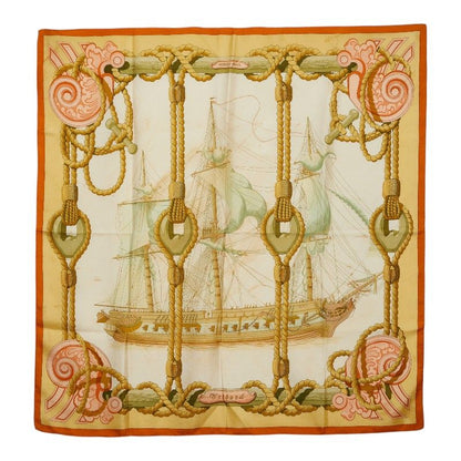 Hermes Carre 90 Tribord Scarf Beige White Silk