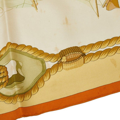 Hermes Carre 90 Tribord Scarf Beige White Silk — view 4