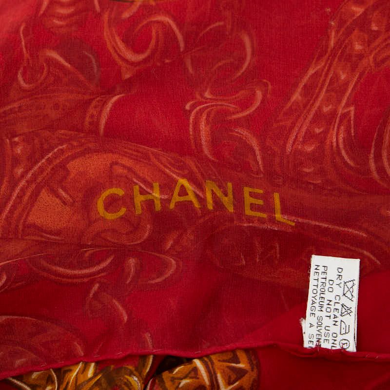 Chanel Print Large Scarf Wine Red Silk — view 3