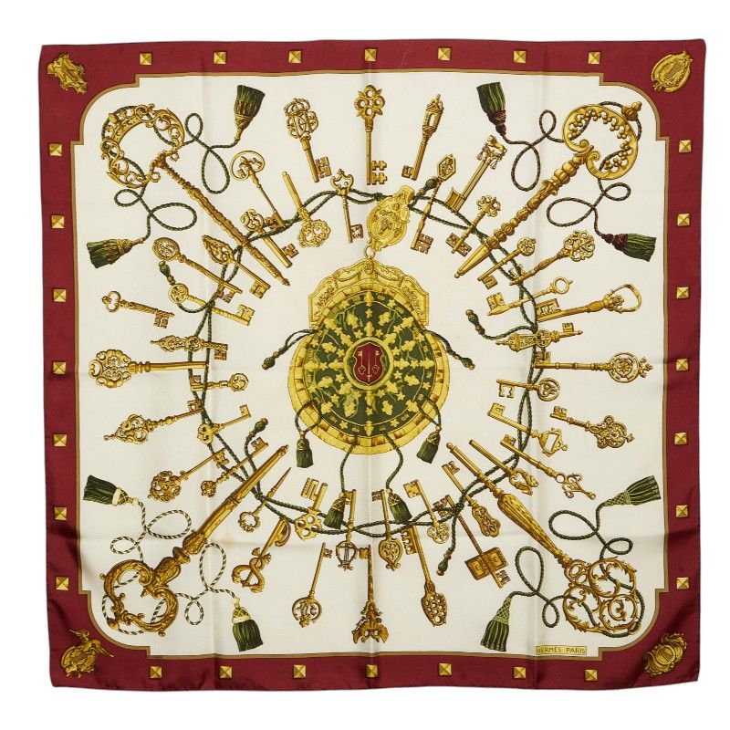 Hermes Carre 90 Les Cles Key Pattern Scarf Large Multicolor Silk