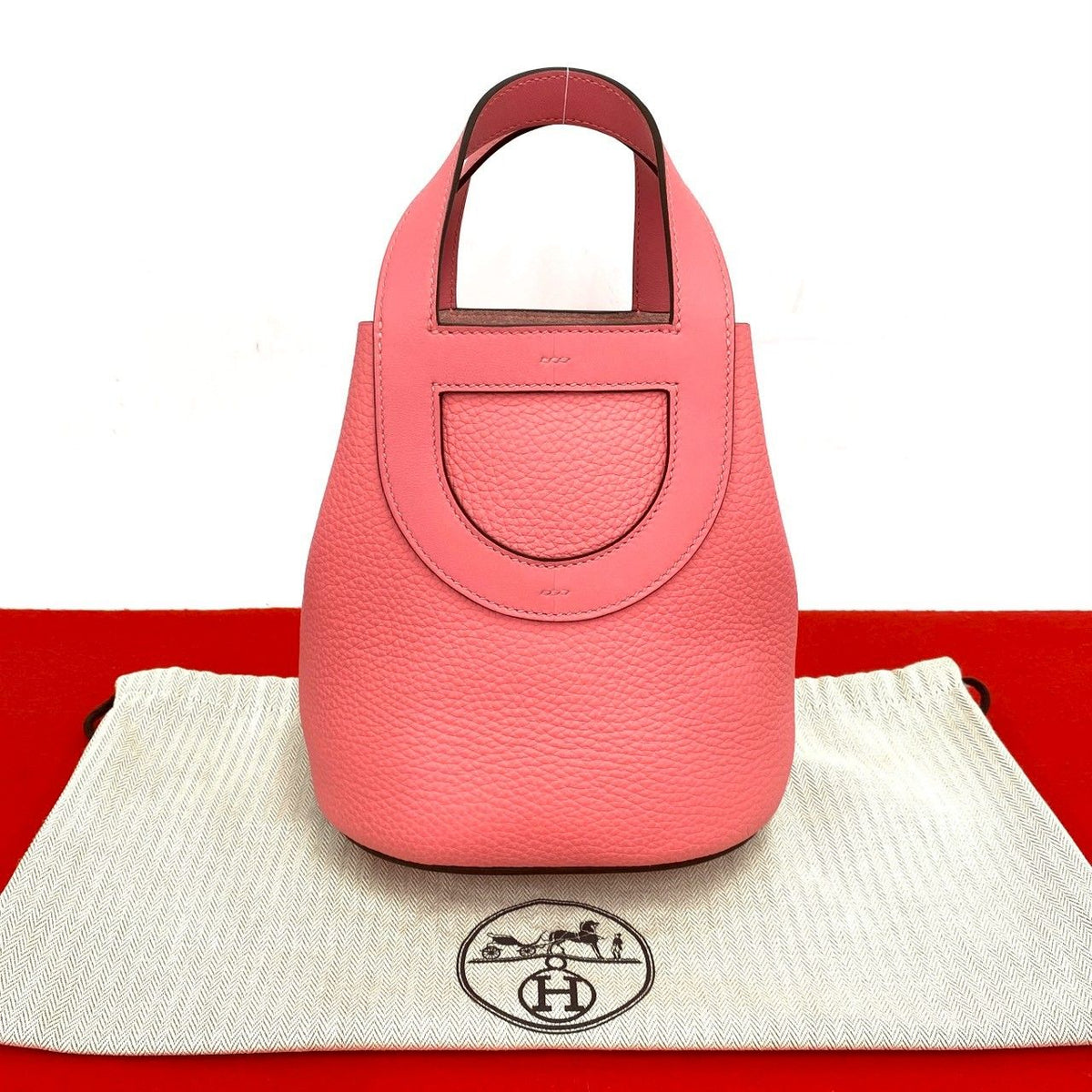 Hermes In The Loop 18 Taurillon Clemence Leather Handbag Mini Tote Rose Azalea