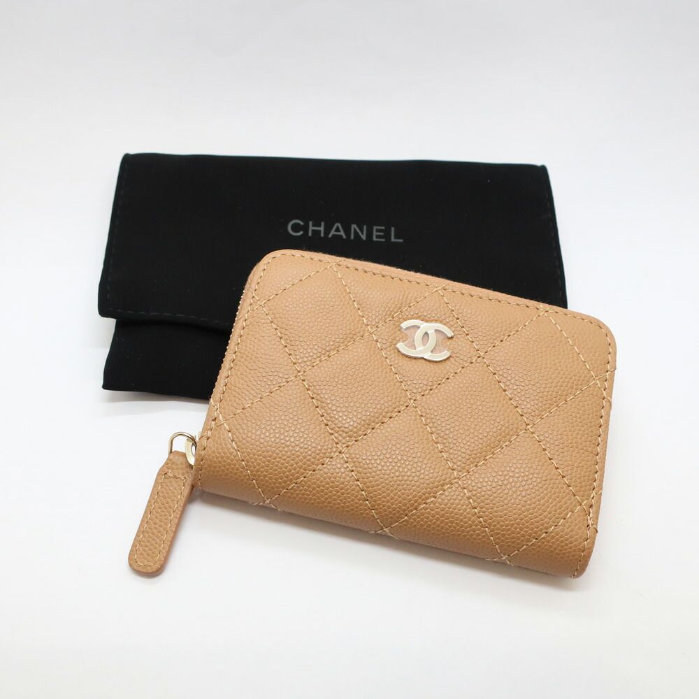Chanel Ten Classic Zip Coin Purse Beige Gold Caviar Leather Case — view 6