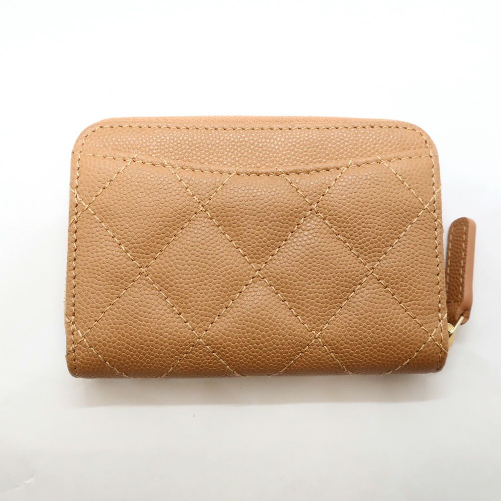 Chanel Ten Classic Zip Coin Purse Beige Gold Caviar Leather Case — view 2