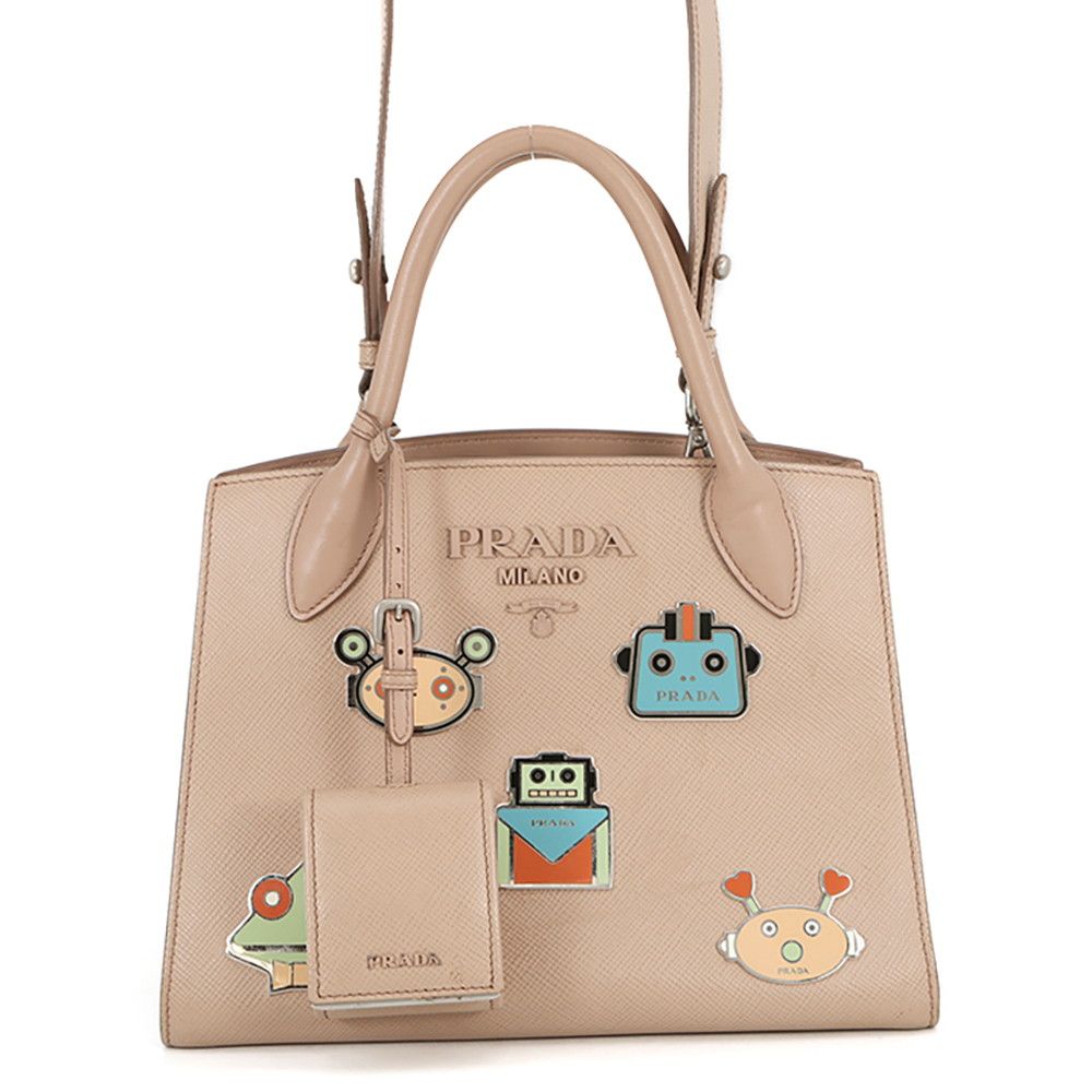 Prada Handbag Robot Motif Saffiano Leather 2-Way