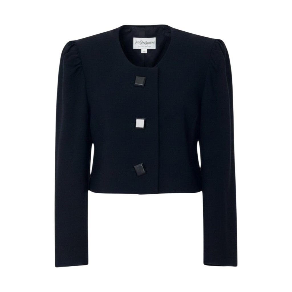 Saint Laurent Wool Short Jacket Puff Sleeves M Black