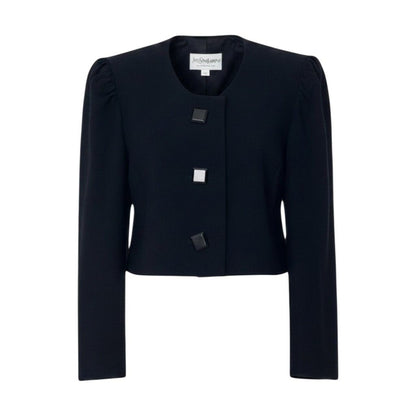 Saint Laurent Wool Short Jacket Puff Sleeves M Black