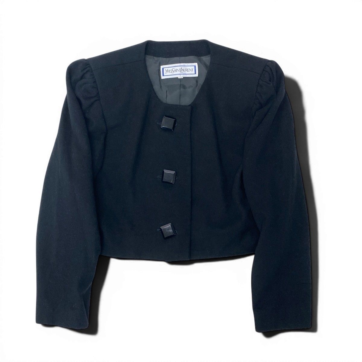 Saint Laurent Wool Short Jacket Puff Sleeves M Black — view 2