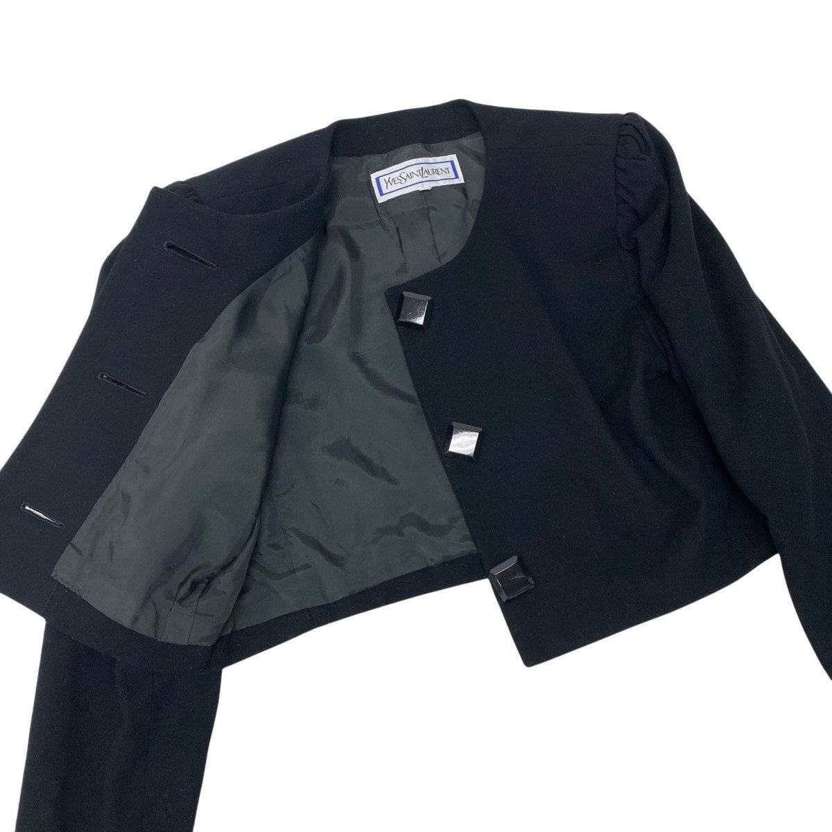 Saint Laurent Wool Short Jacket Puff Sleeves M Black — view 4