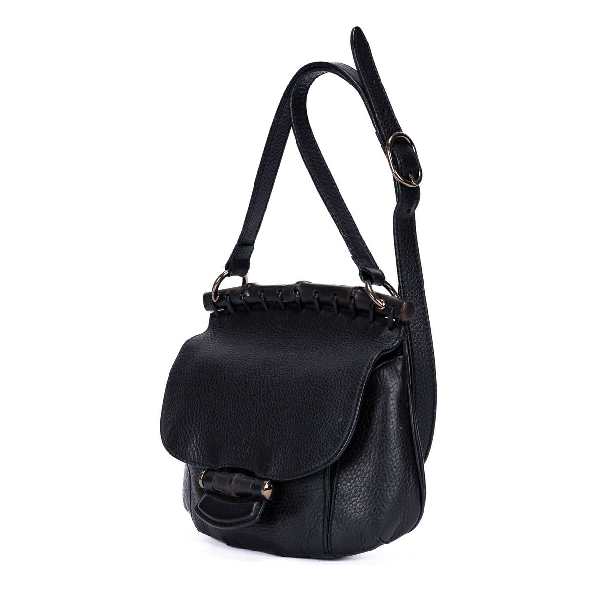 Gucci Bamboo Nouveau Fringe Small Crossbody Black Spike Calfskin Leather — view 2
