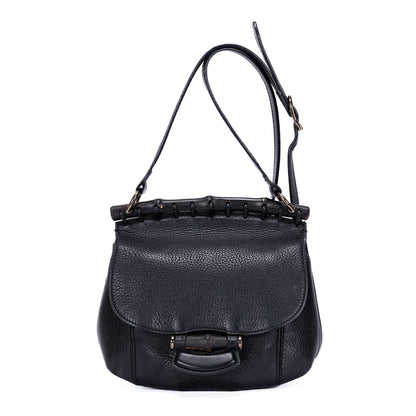 Gucci Bamboo Nouveau Fringe Small Crossbody Black Spike Calfskin Leather