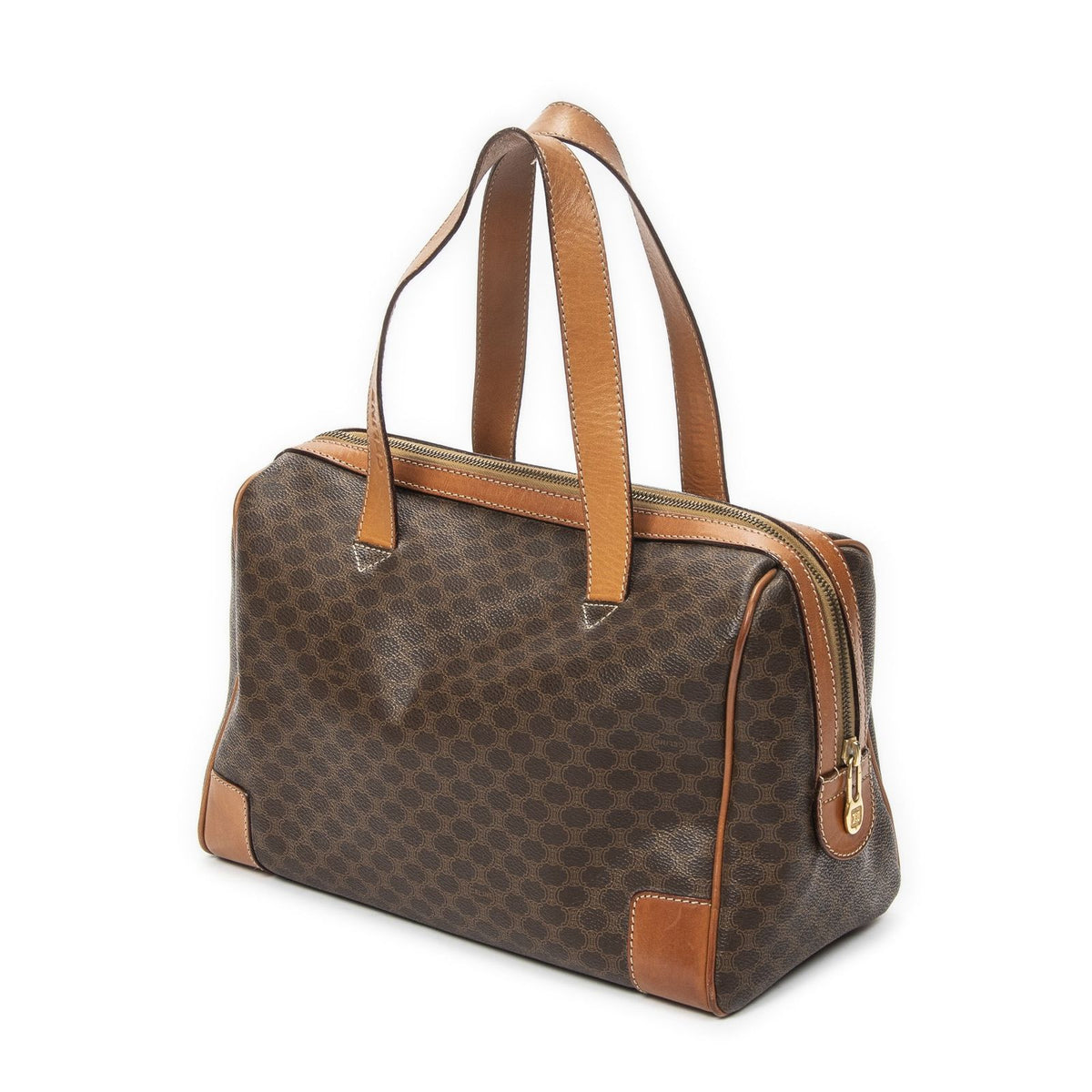 Celine Vintage Small Boston Brown Tan Macadam Canvas Shoulder Bag — view 2