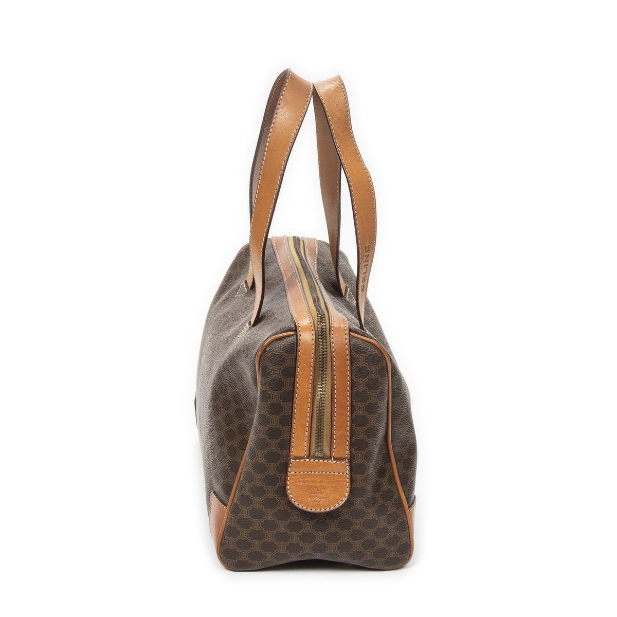 Celine Vintage Small Boston Brown Tan Macadam Canvas Shoulder Bag — view 4