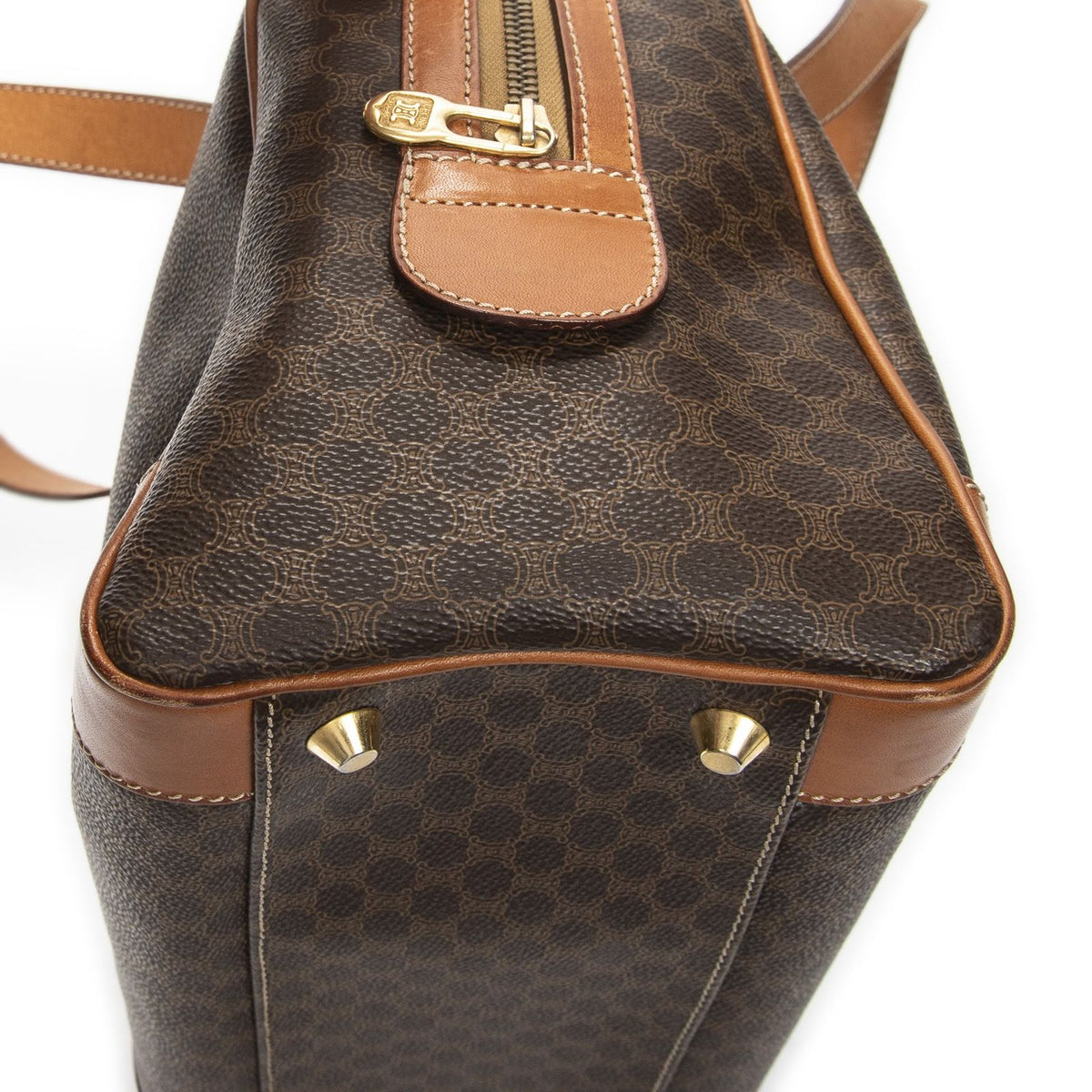 Celine Vintage Small Boston Brown Tan Macadam Canvas Shoulder Bag — view 7