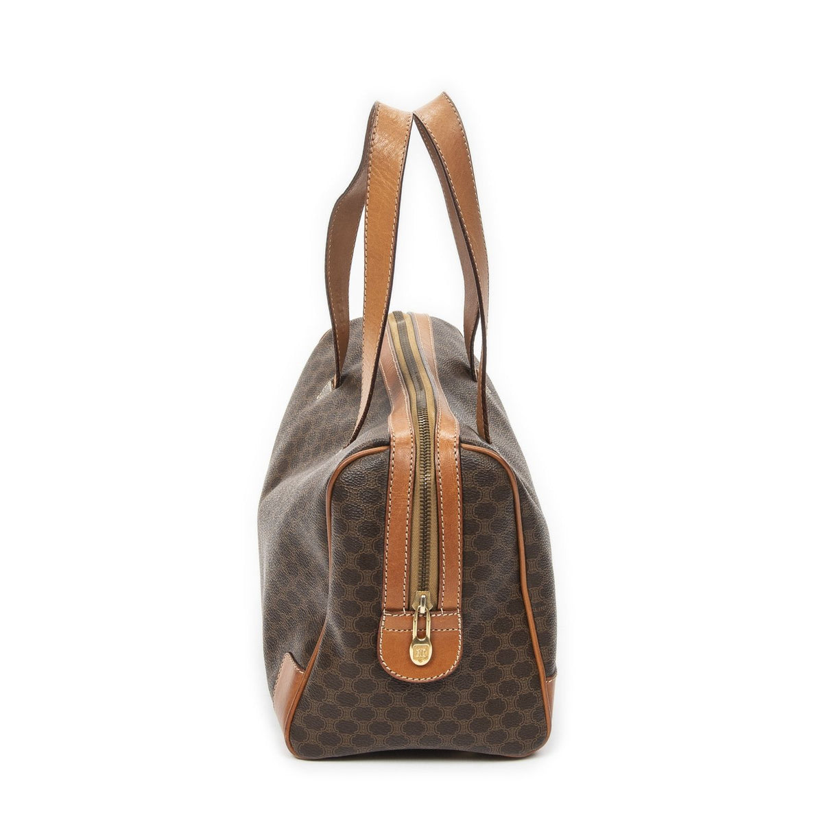 Celine Vintage Small Boston Brown Tan Macadam Canvas Shoulder Bag — view 3