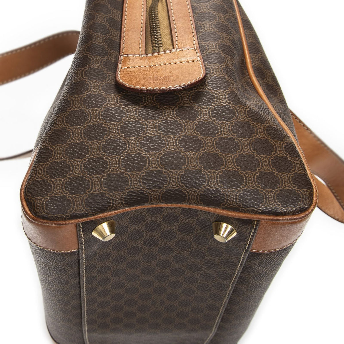 Celine Vintage Small Boston Brown Tan Macadam Canvas Shoulder Bag — view 8