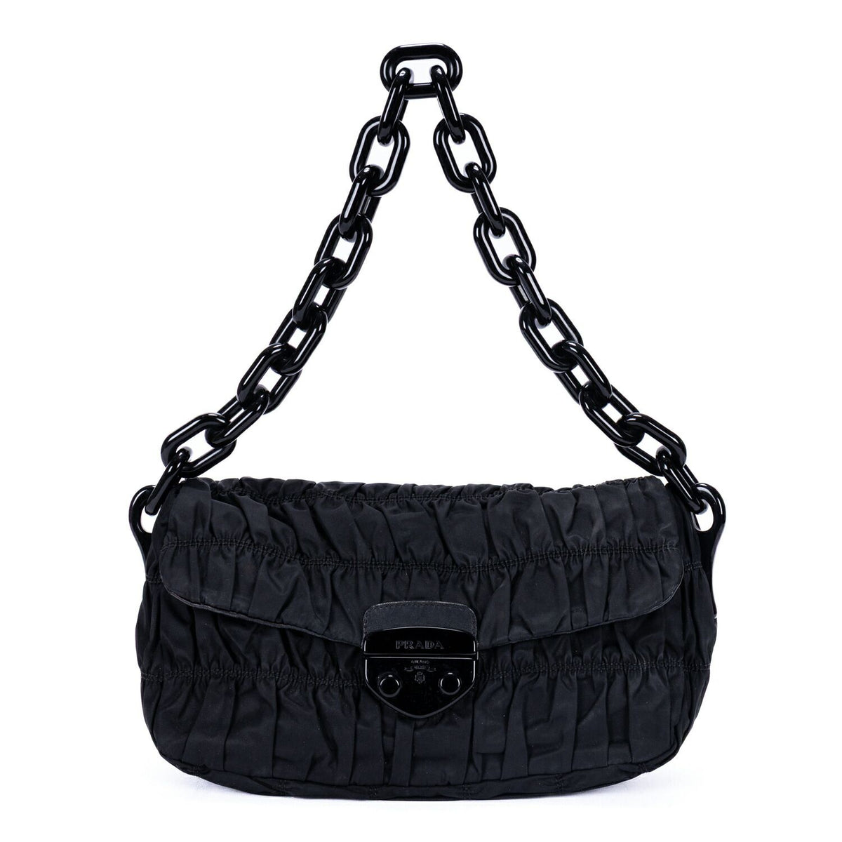 Prada Tessuto Gaufre Chain Bag Black Nylon Canvas