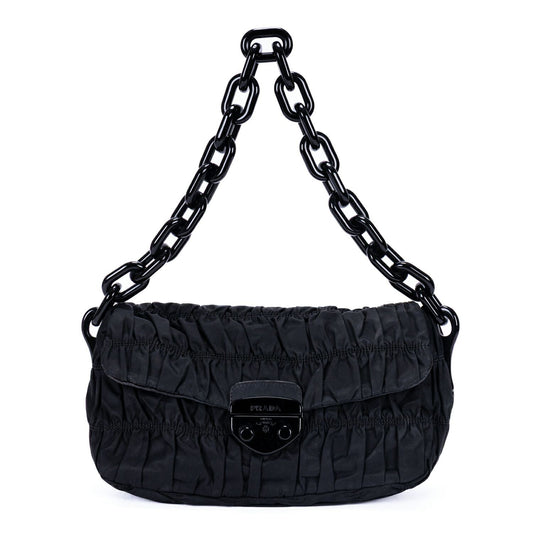 Prada Tessuto Gaufre Chain Bag Black Nylon Canvas