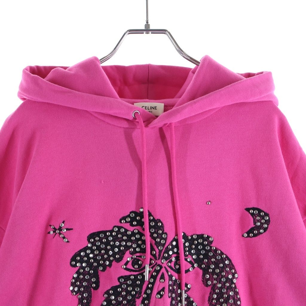 Celine Palm Tree Studded Hoodie Pullover Pink — view 3