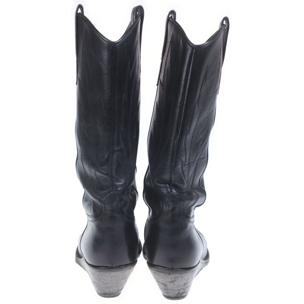 Celine Moon High Rhinestone Decoration Leather Cut Western Boots Black — view 3
