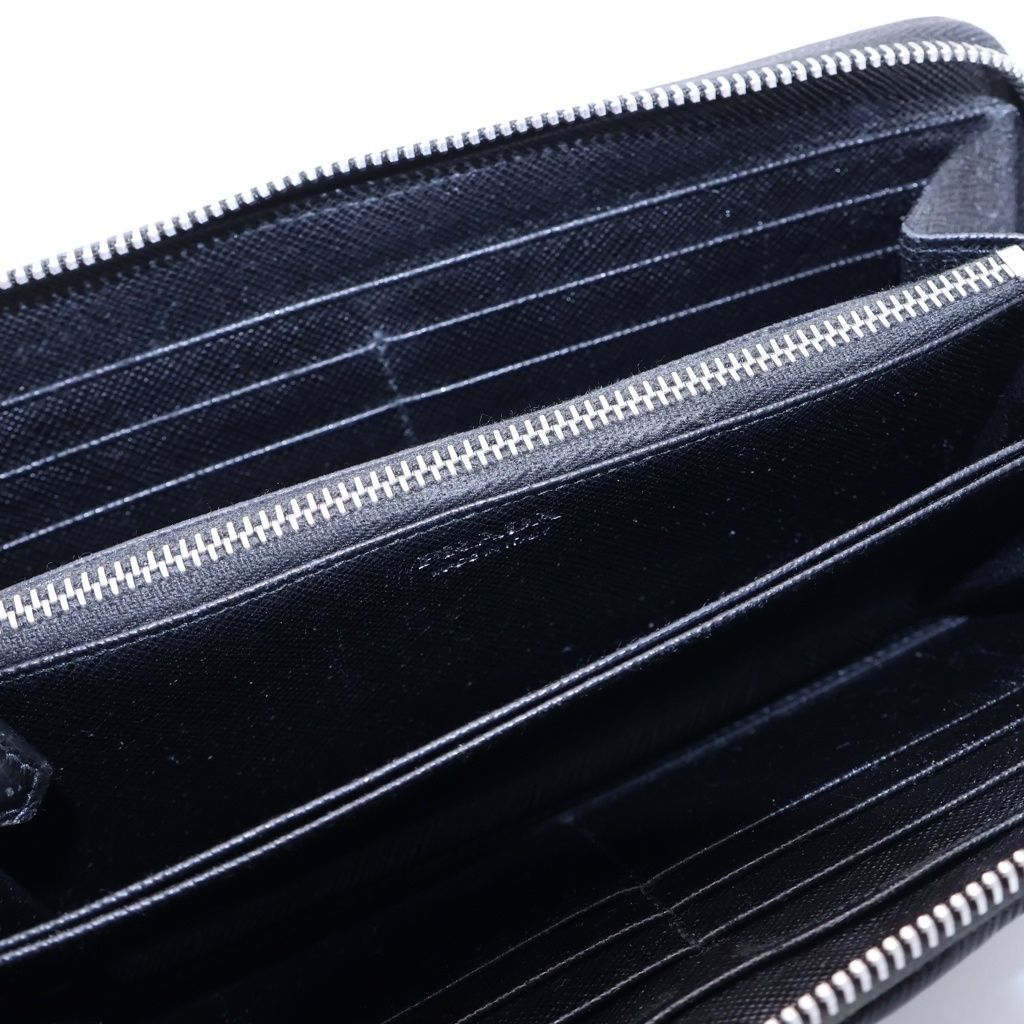 Prada Saffiano All Over Tropical Pattern Quilted Ground Round Zip Wallet Black — view 3