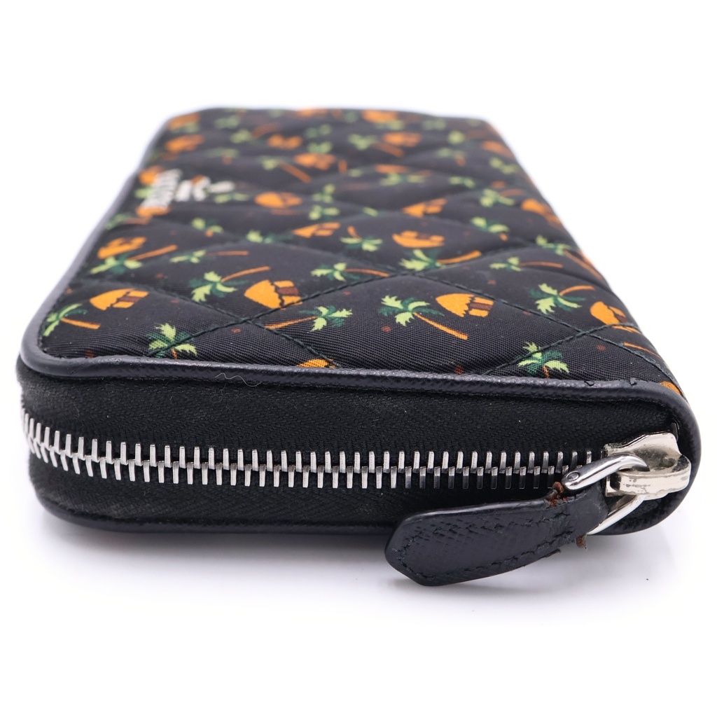 Prada Saffiano All Over Tropical Pattern Quilted Ground Round Zip Wallet Black — view 4
