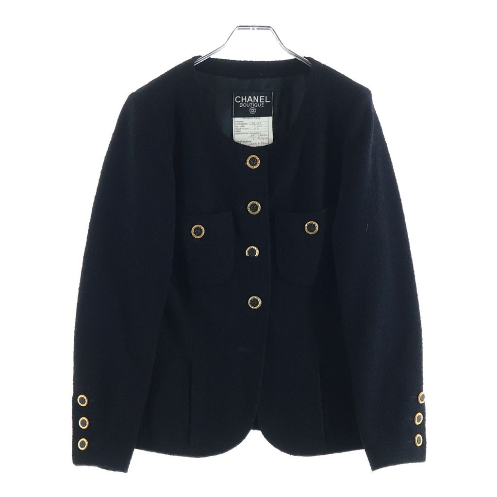 Chanel Wool Tweed Collarless Jacket Black