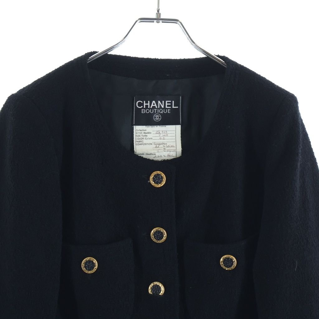 Chanel Wool Tweed Collarless Jacket Black — view 3