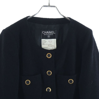 Chanel Wool Tweed Collarless Jacket Black — view 3