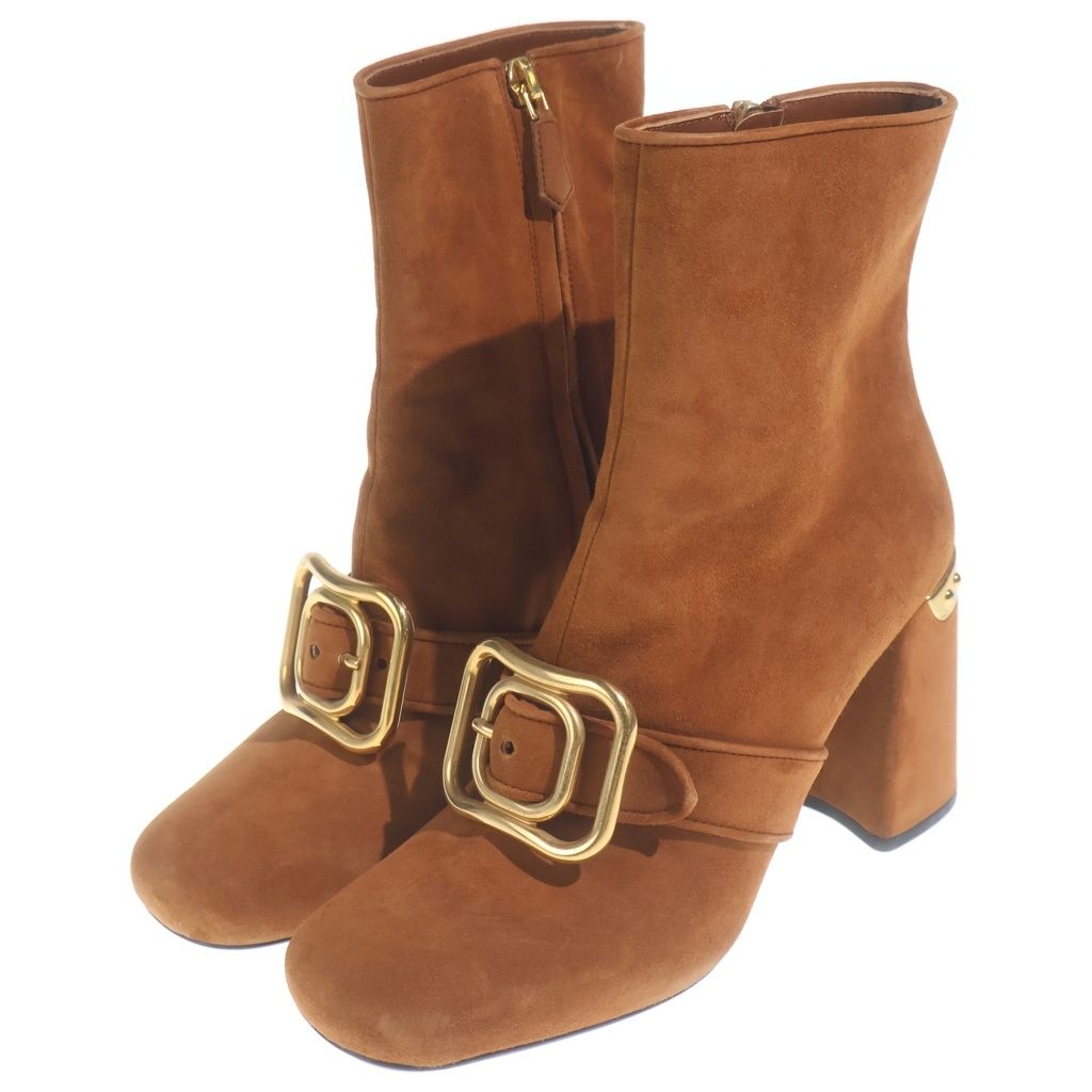 Prada Side Zip Suede Short Boots Brown — view 2