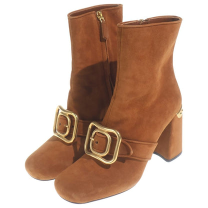 Prada Side Zip Suede Short Boots Brown — view 2