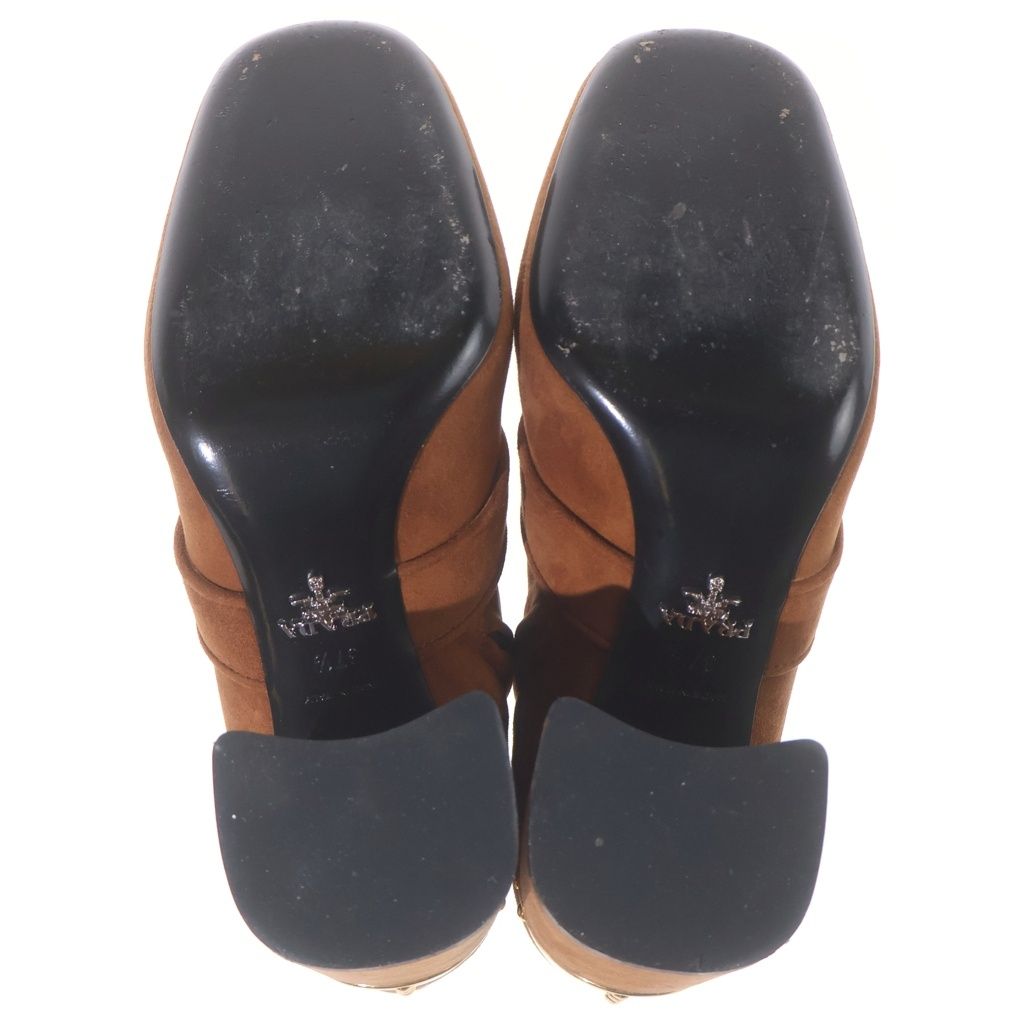 Prada Side Zip Suede Short Boots Brown — view 5