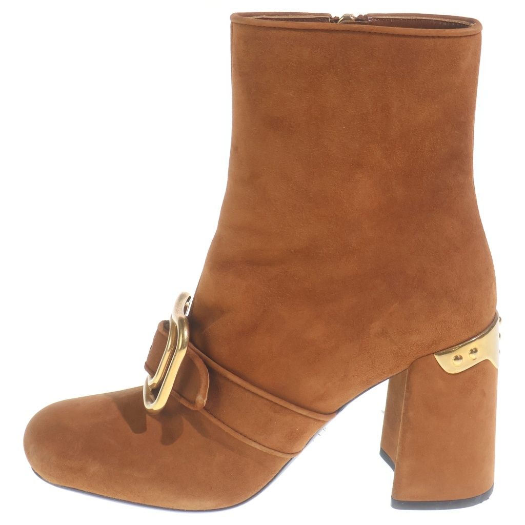 Prada Side Zip Suede Short Boots Brown