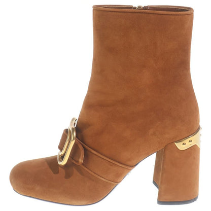 Prada Side Zip Suede Short Boots Brown